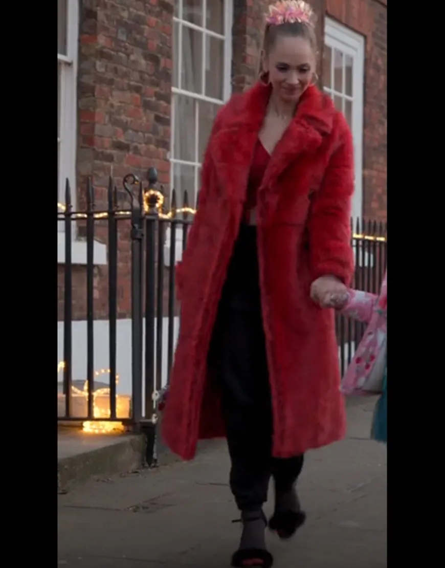 Ted Lasso S02 Juno Temple Red Fur Coat | Keeley Jones Red Fur Coat 